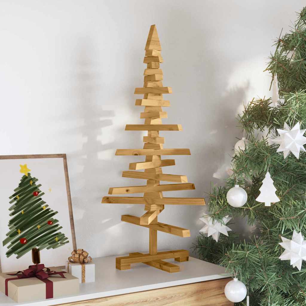 Træ juletræ med stativ Brun 90 cm Massivt fyrretræ