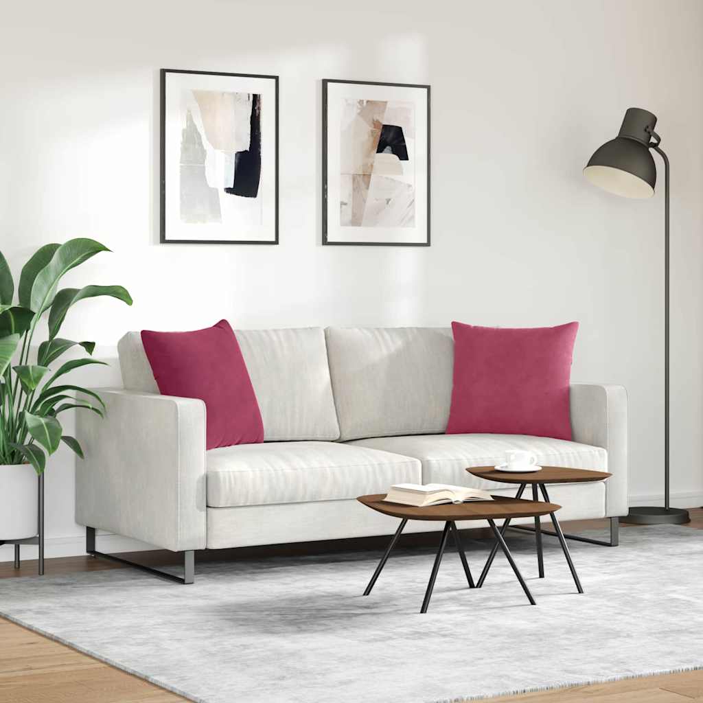 Sofapuder 2 pcs Vinrød 50 x 50 cm Velourstof