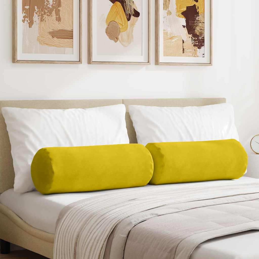 Bolsterpuder - 2 stk i gul velour, Ø 25 × 70 cm