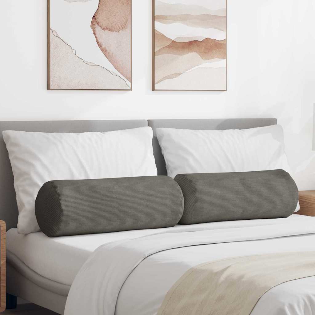 Bolsterpuder 2 stk - lysegrå cordfløjl Ø 25 × 70 cm med aftageligt betræk