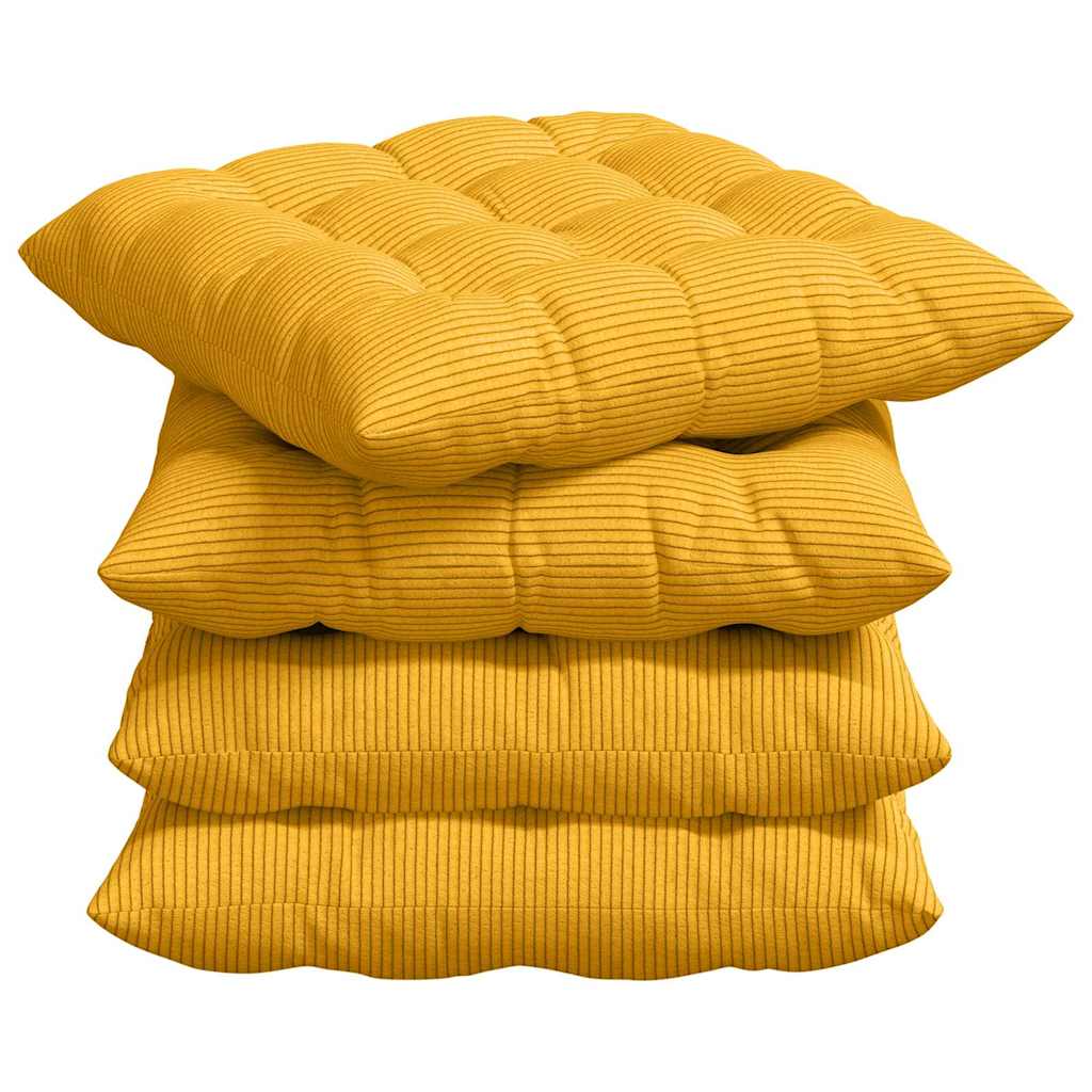 Sædepuder 4 pcs Lys Gul 40 x 40 x 6 cm Velourstof