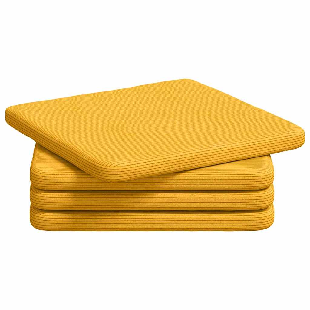 Sædepuder 4 pcs Lys Gul 40 x 40 x 3 cm Velourstof