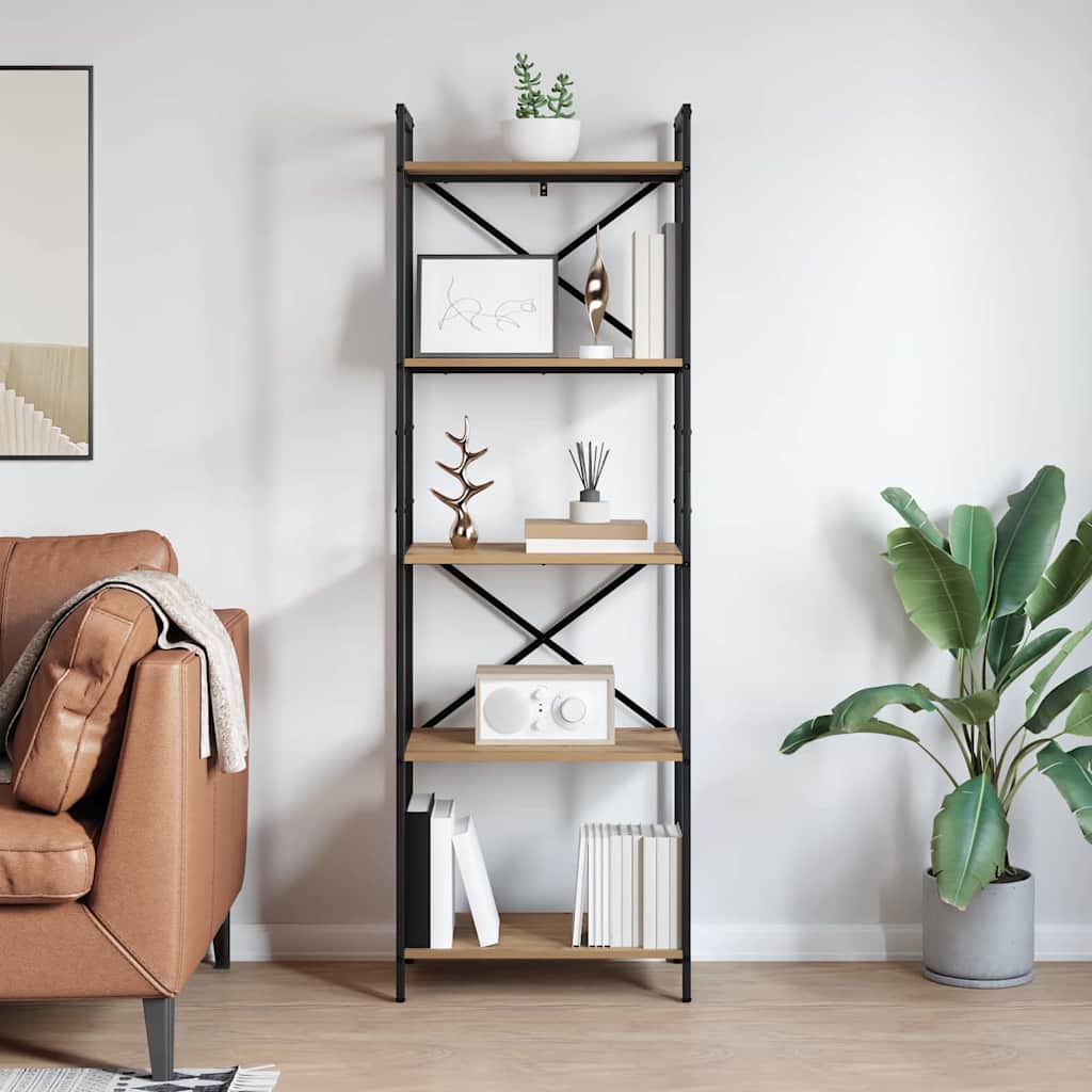 Bogreol 5 niveauer 56 x 34 x 171 cm Konstrueret træ
