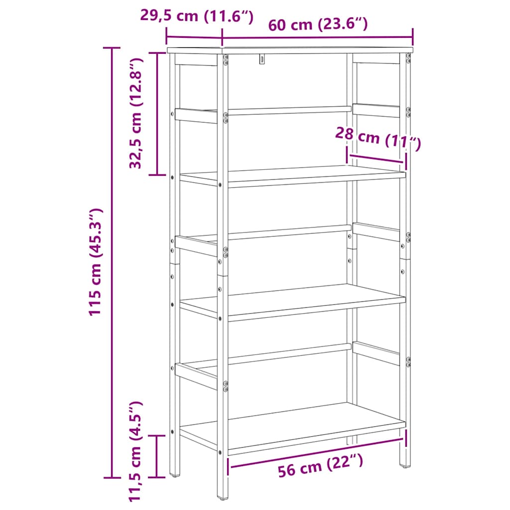Bogreol 3 niveauer 60 x 29,5 x 115 cm Konstrueret træ