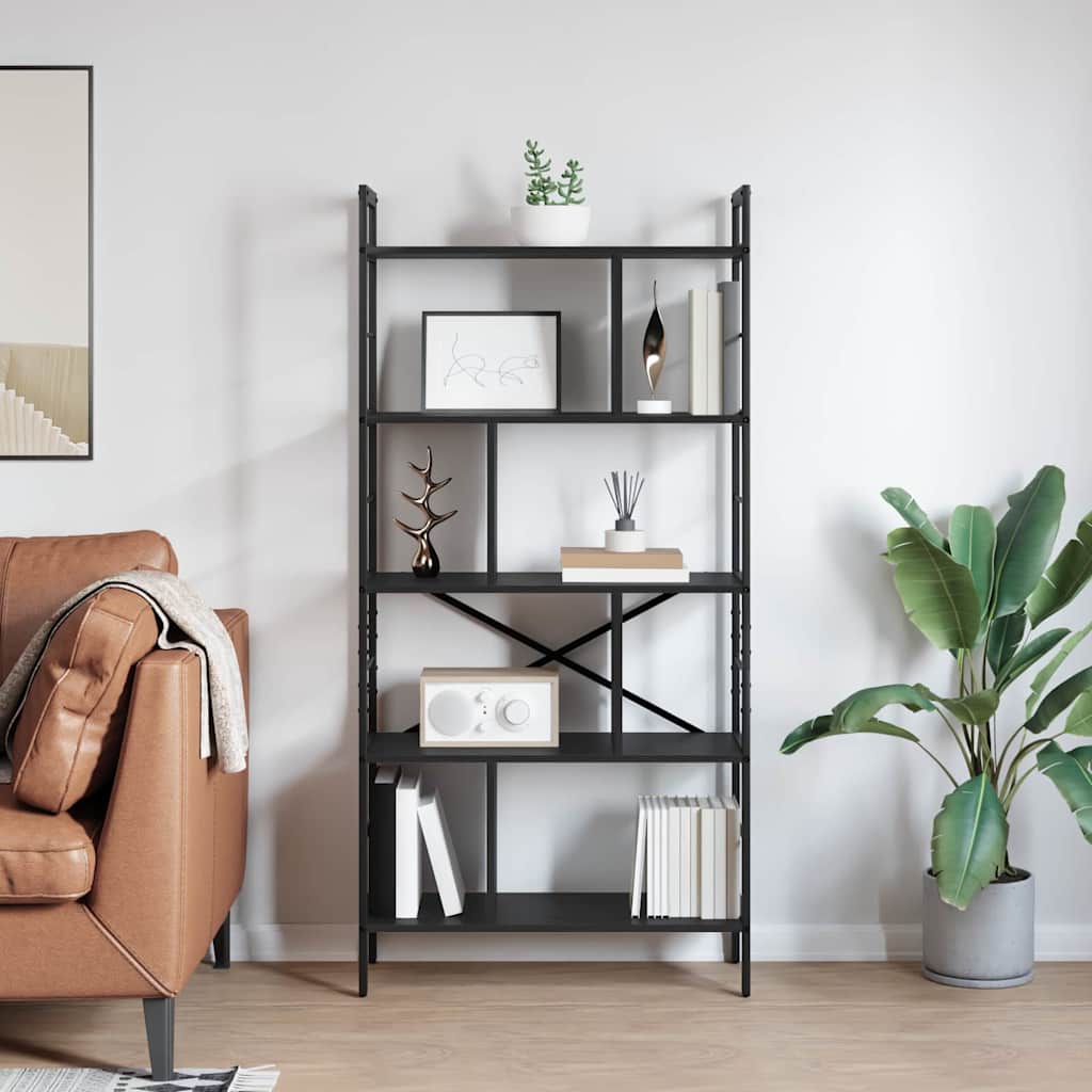 Bogreol 9 niveauer 75 x 30 x 156 cm Konstrueret træ Sort eg