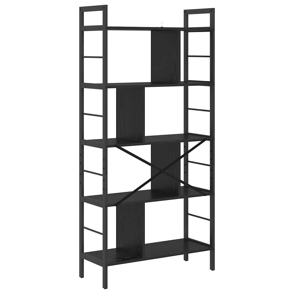 Bogreol 9 niveauer 75 x 30 x 156 cm Konstrueret træ Sort eg