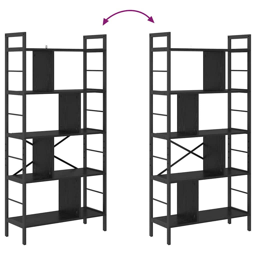 Bogreol 9 niveauer 75 x 30 x 156 cm Konstrueret træ Sort eg