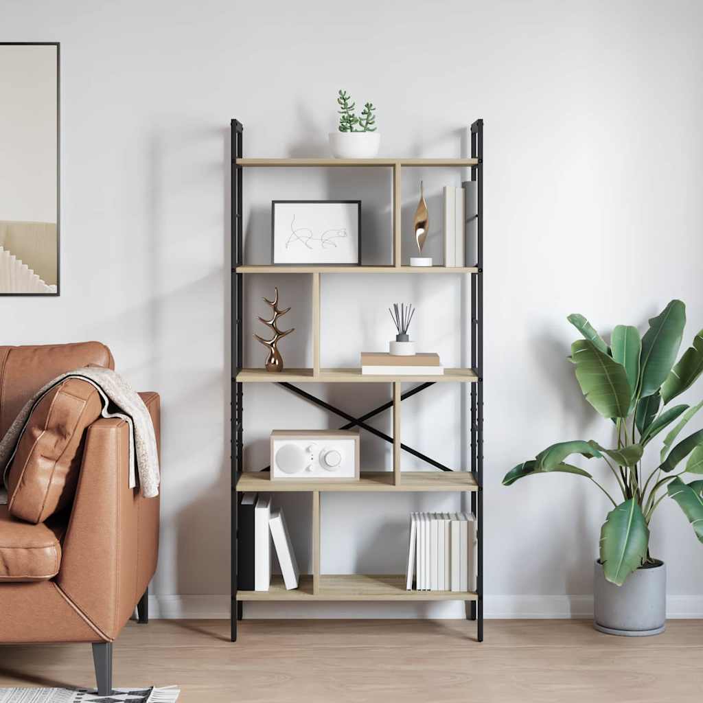 Bogreol 9 niveauer 75 x 30 x 156 cm Konstrueret træ Sonoma eg