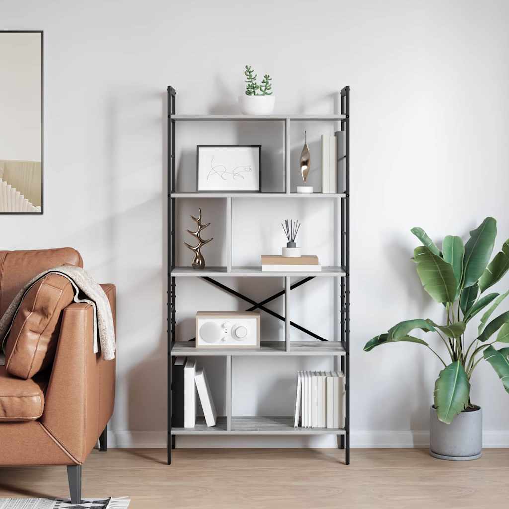 Bogreol 9 niveauer 75 x 30 x 156 cm Konstrueret træ Grå Sonoma