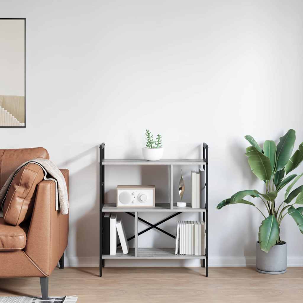 Bogreol 5 niveauer 75 x 30 x 91 cm Konstrueret træ Grå Sonoma