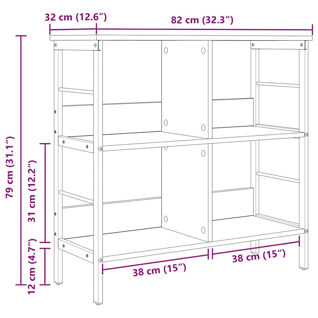 Bogreol 4 niveauer 82 x 32 x 79 cm Konstrueret træ