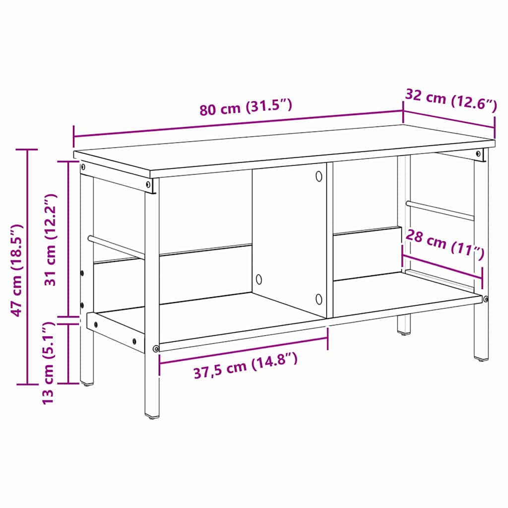 Bogreol 2 niveauer 82 x 32 x 47 cm Konstrueret træ