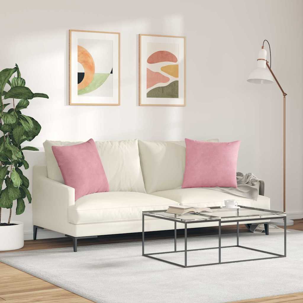 Sofapuder 2 pcs Lyserød 50 x 50 cm Velourstof