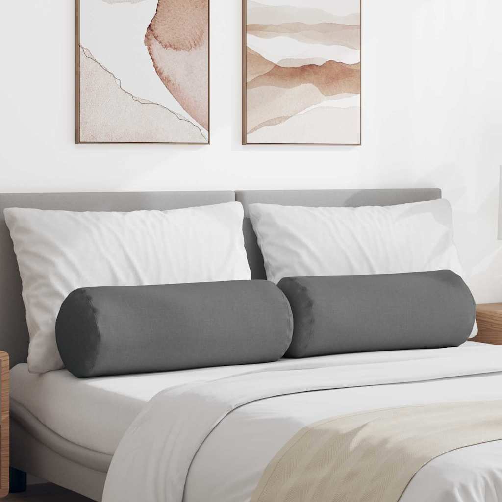 Bolsterpuder - 2 stk mørkegrå Ø 25 × 70 cm i stof med aftagelige betræk