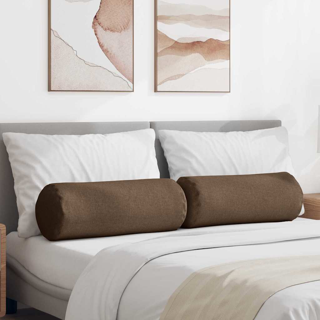 Bolsterpuder 2 stk - brun stof Ø 25 x 70 cm med aftageligt betræk
