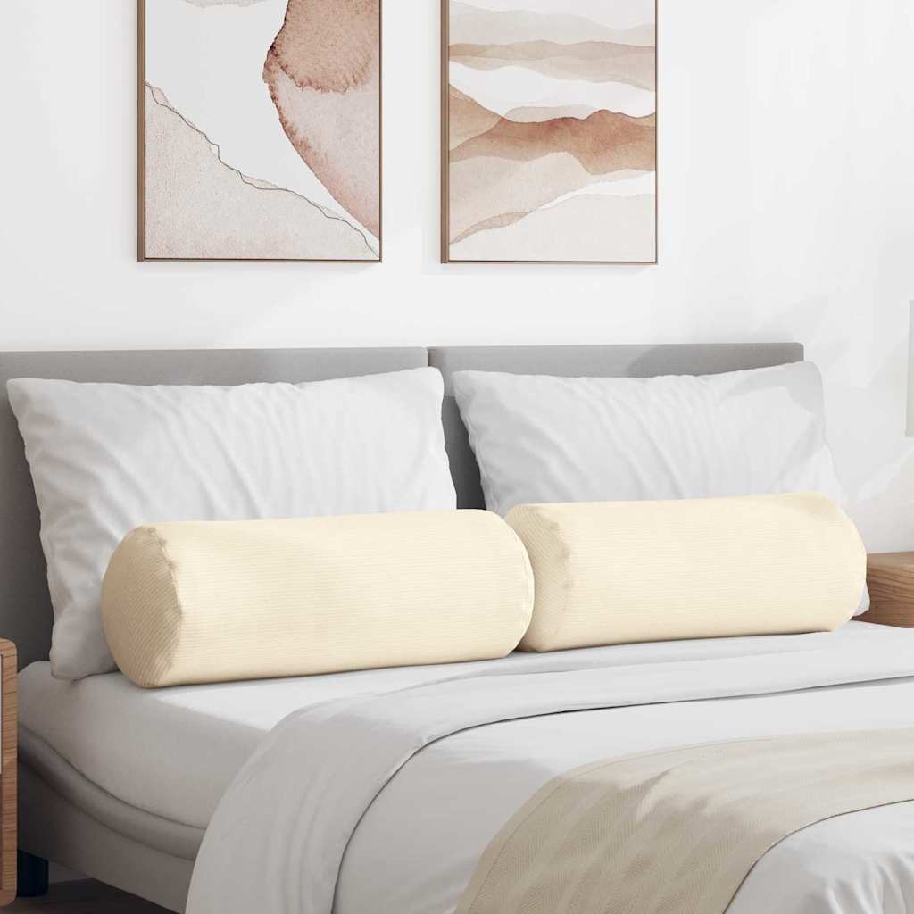 Bolsterpuder - 2 stk i creme velour, Ø 25 × 70 cm