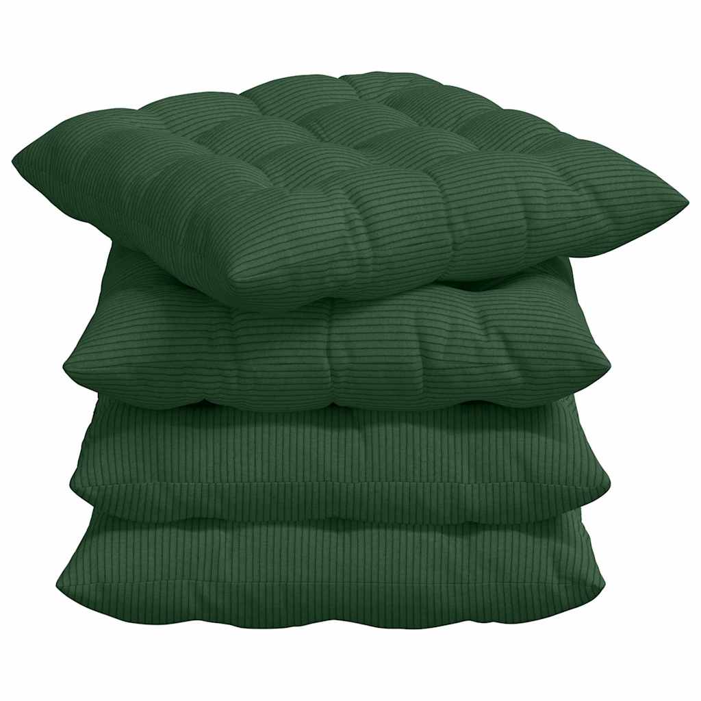Sædepuder 4 pcs Mørkegrøn 40 x 40 x 6 cm Velourstof