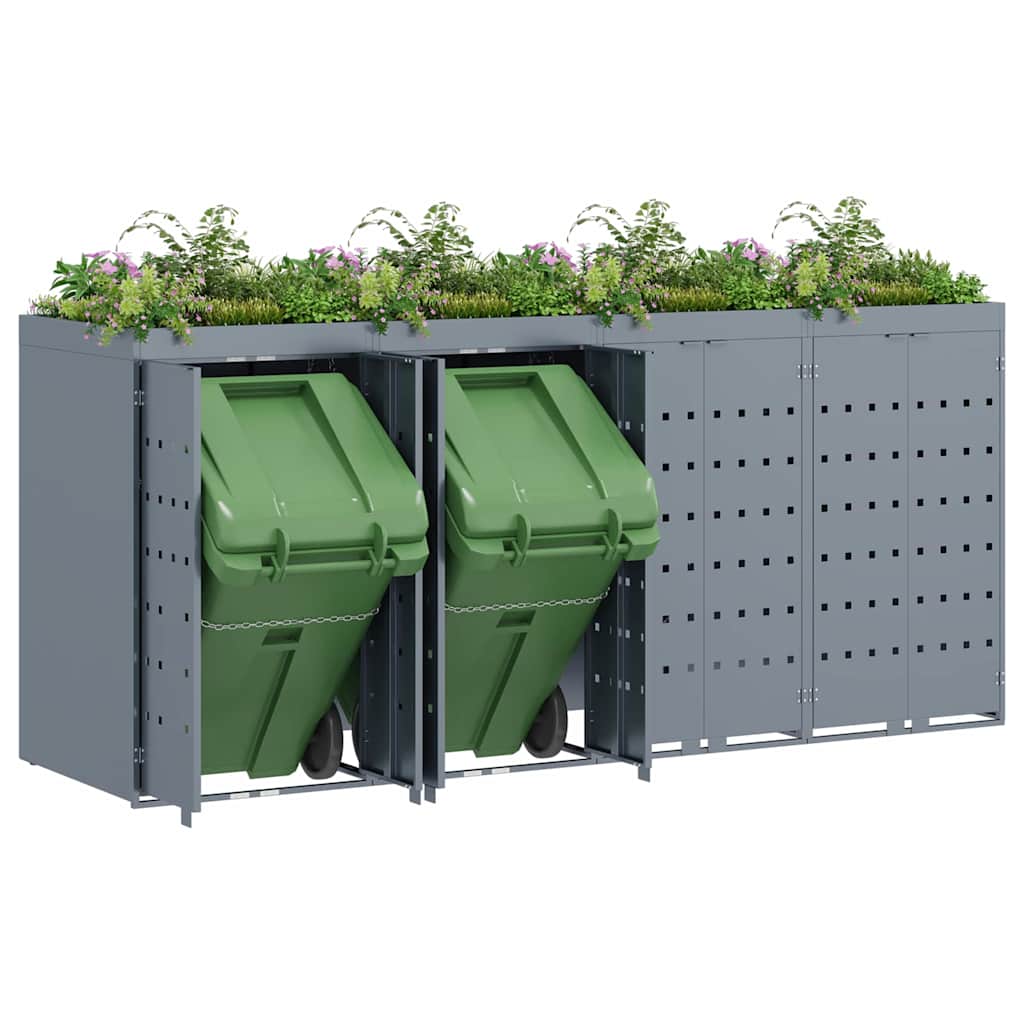 Wheelie Bin Opbevaring til 4 Affaldscontainere Lysegrå