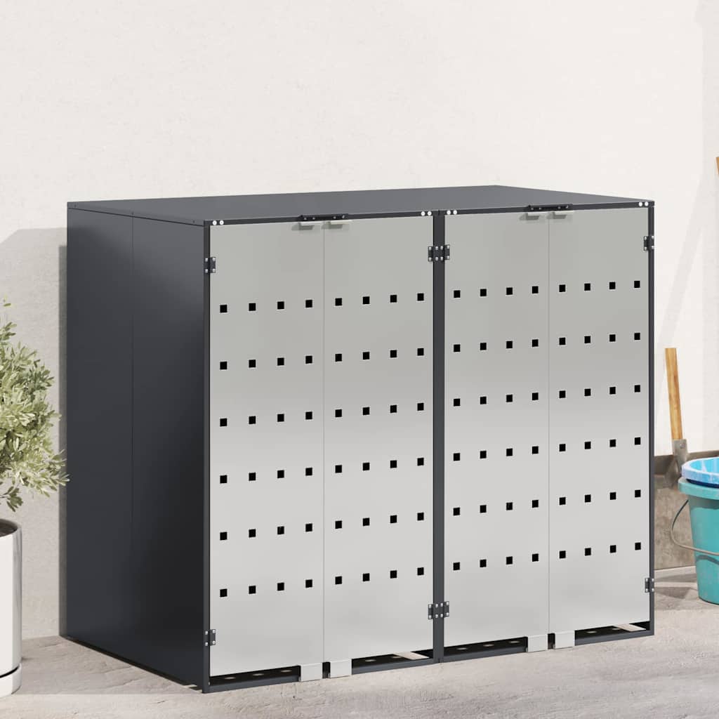 Wheelie Bin Opbevaring til 3 Affaldscontainere Stål Antracit