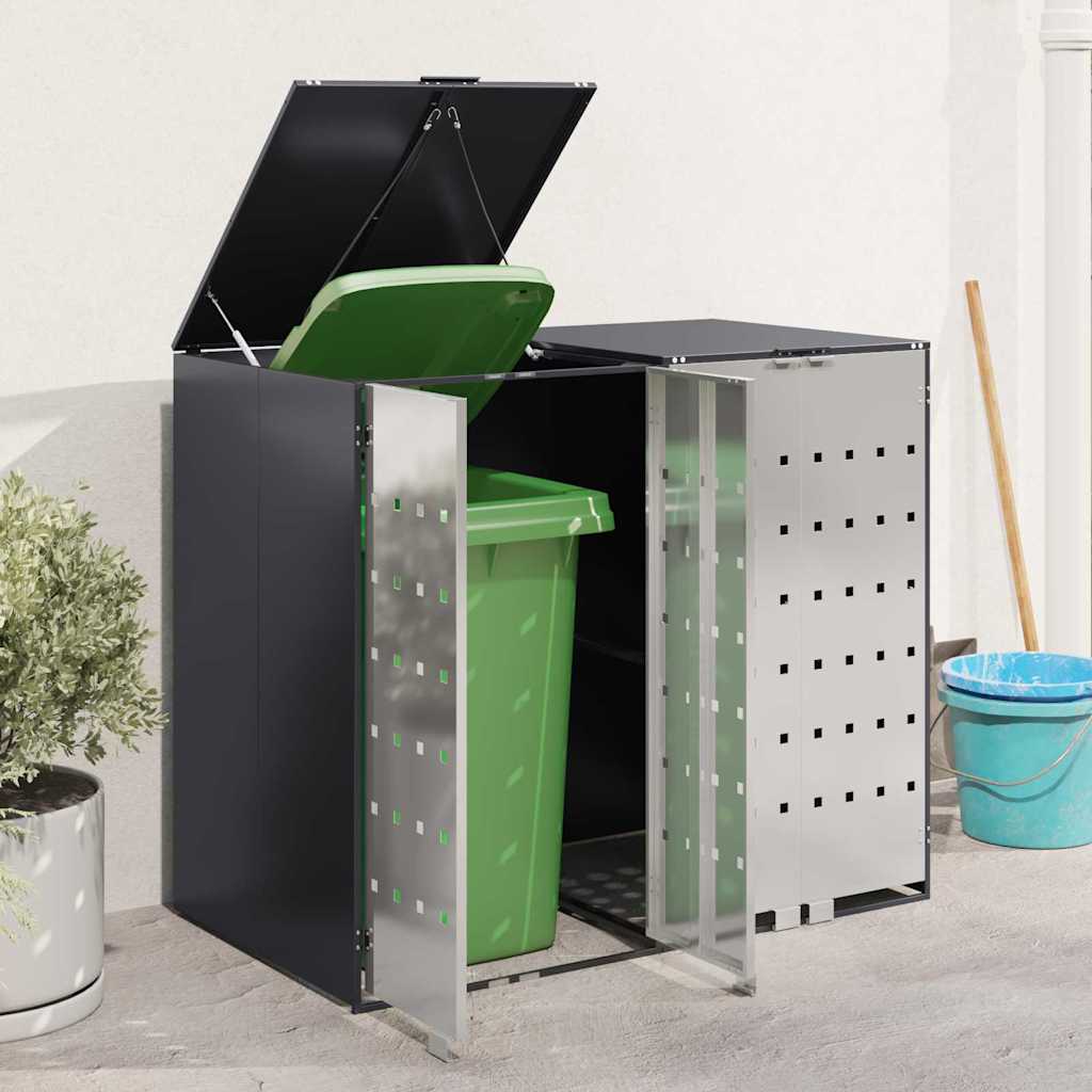 Wheelie Bin Opbevaring til 3 Affaldscontainere Stål Antracit