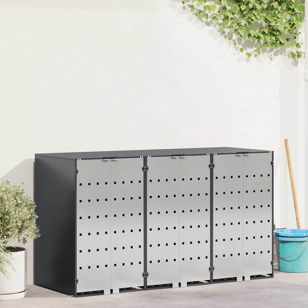 Wheelie Bin Opbevaring til 3 Affaldscontainere Stål Antracit
