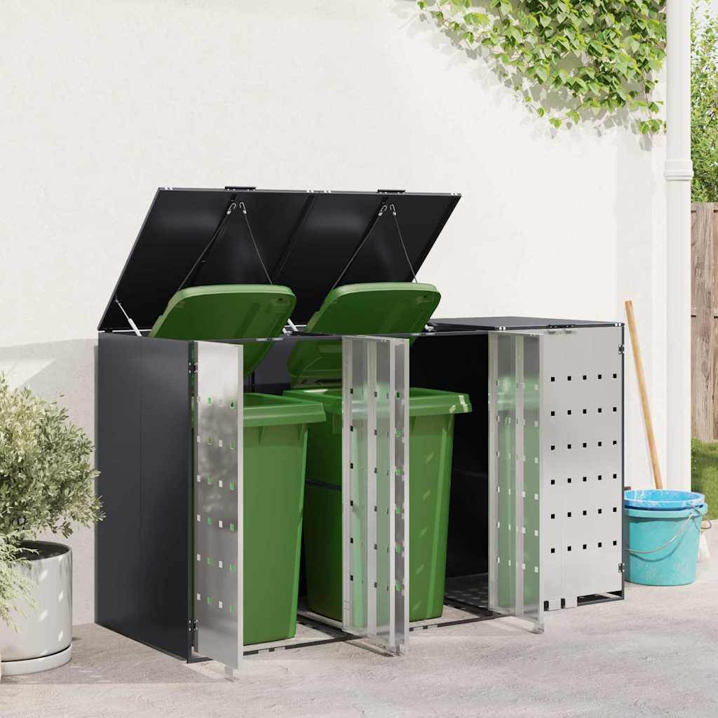 Wheelie Bin Opbevaring til 3 Affaldscontainere Stål Antracit