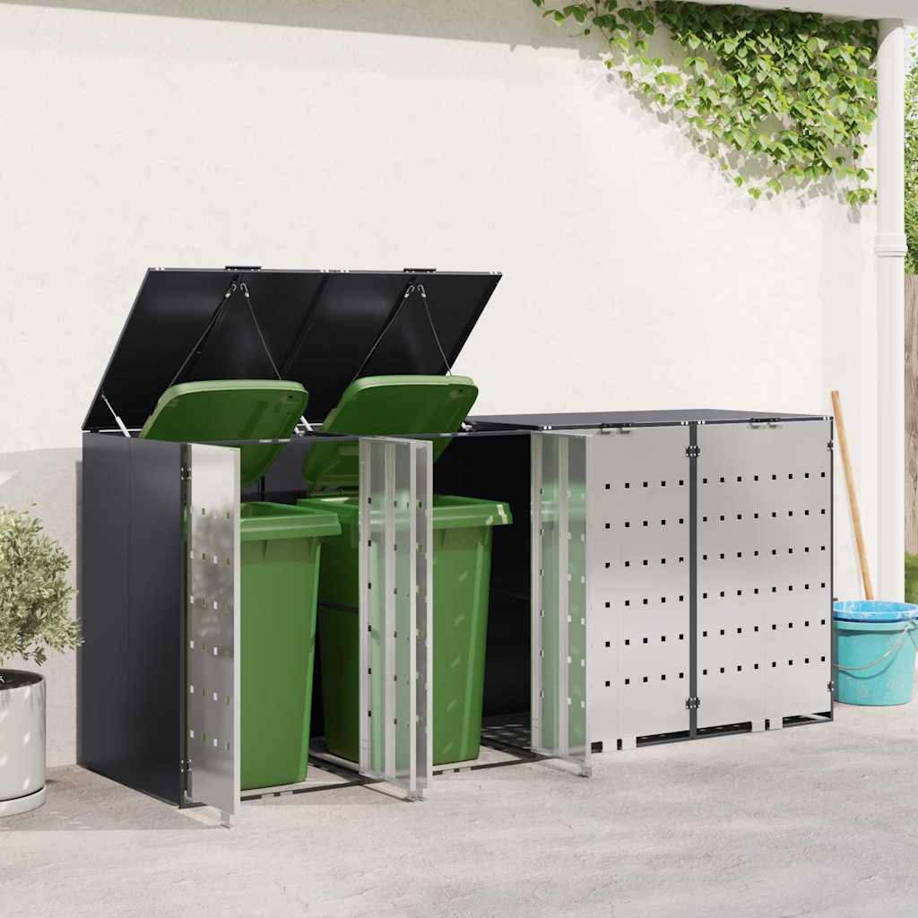 Wheelie Bin Opbevaring til 3 Affaldscontainere Stål Antracit