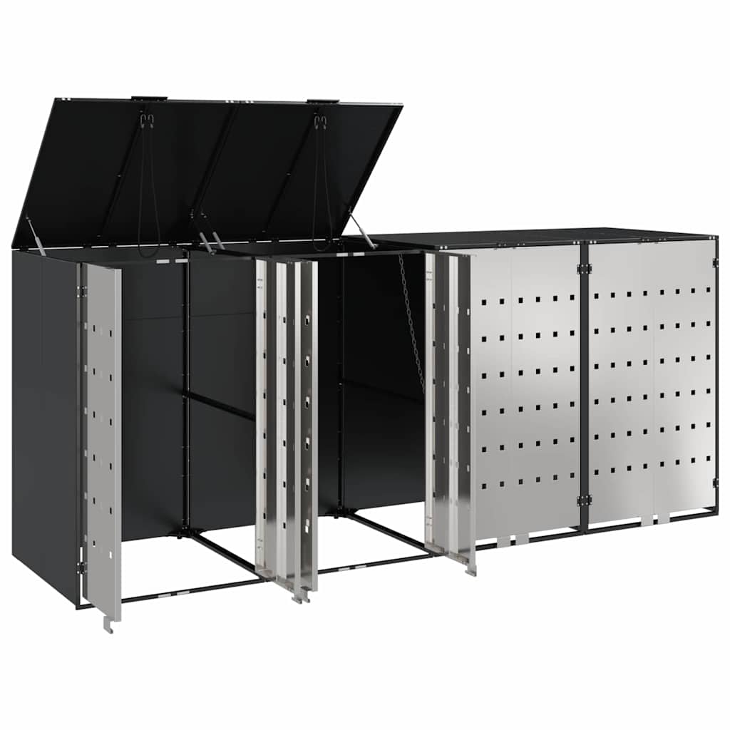 Wheelie Bin Opbevaring til 3 Affaldscontainere Stål Antracit