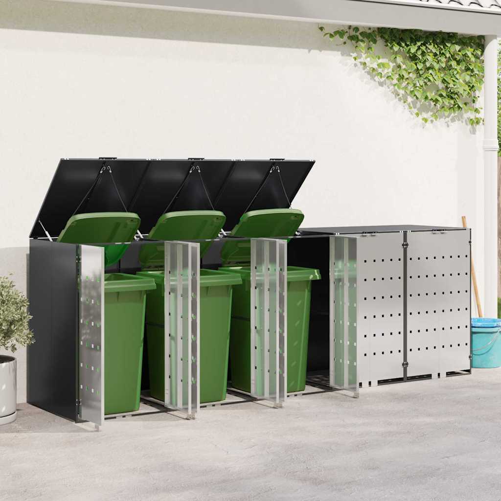 Wheelie Bin Opbevaring til 3 Affaldscontainere Stål Antracit
