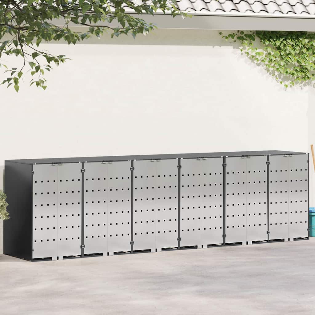 Wheelie Bin Opbevaring til 3 Affaldscontainere Stål Antracit