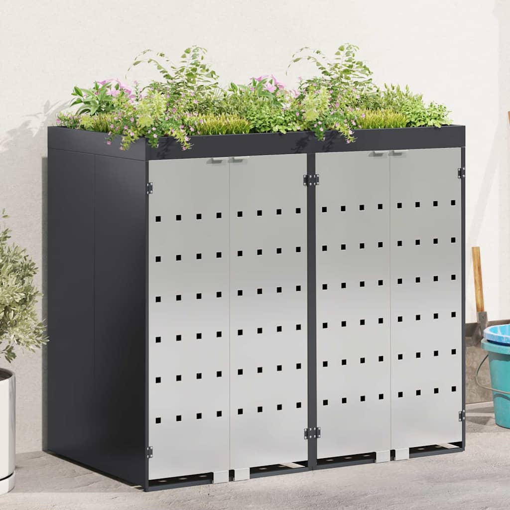 Wheelie Bin Opbevaring til 3 Affaldscontainere Stål Antracit