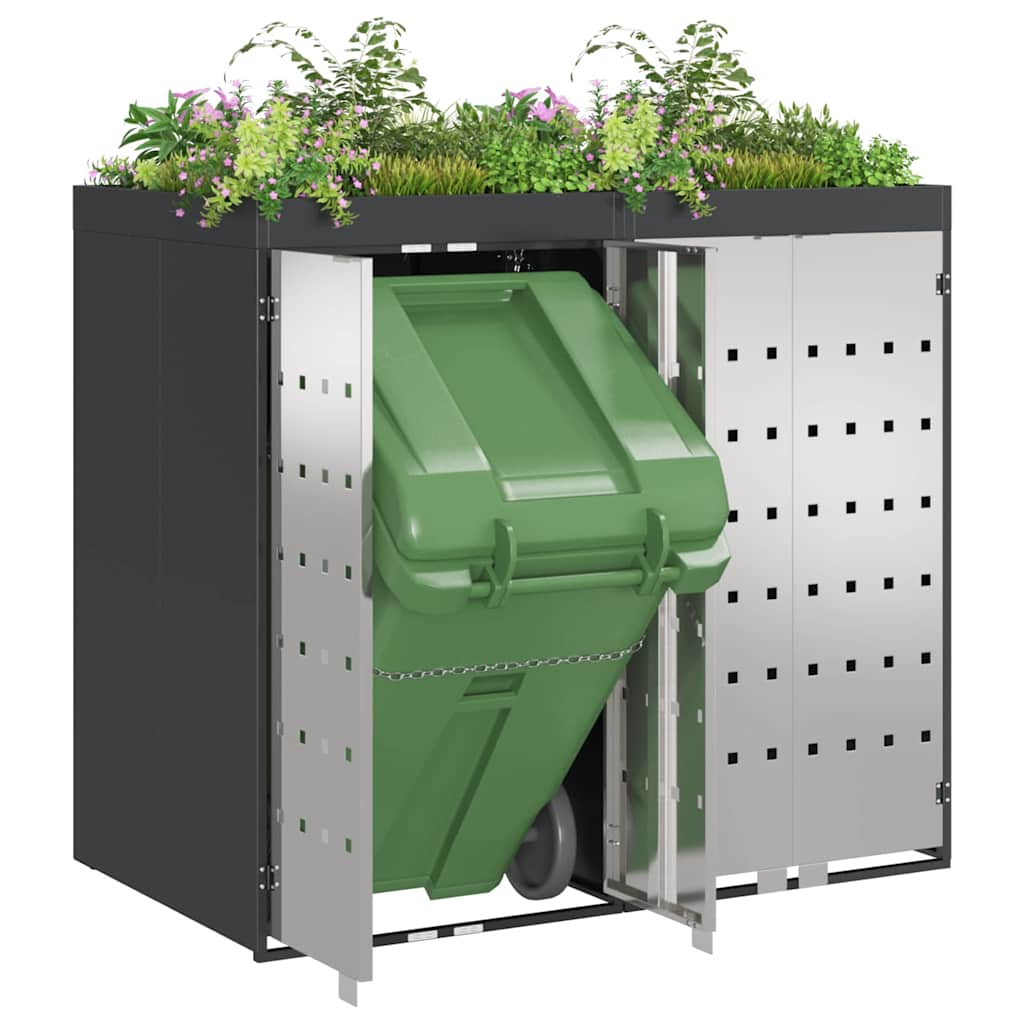 Wheelie Bin Opbevaring til 3 Affaldscontainere Stål Antracit