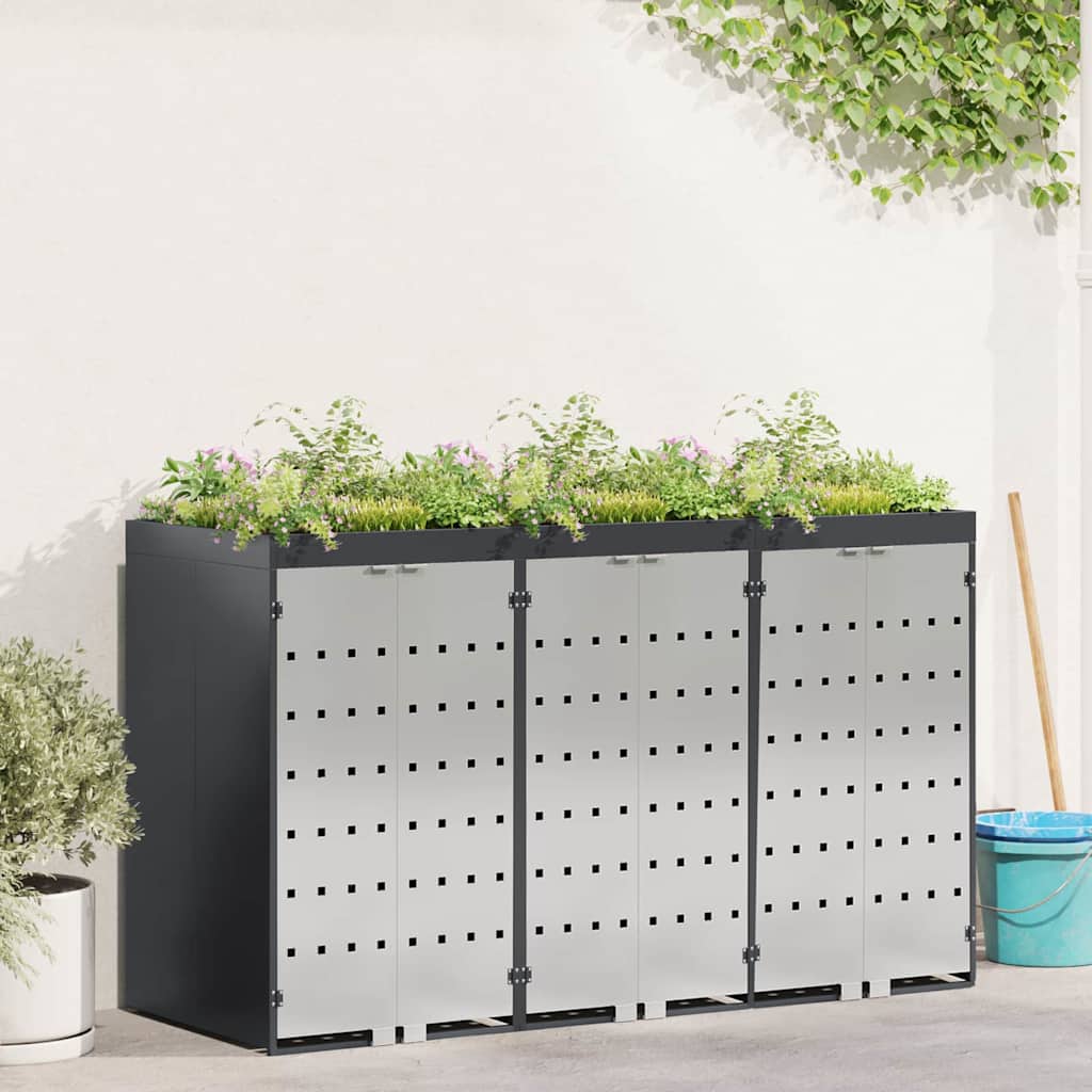 Wheelie Bin Opbevaring til 3 Affaldscontainere Stål Antracit