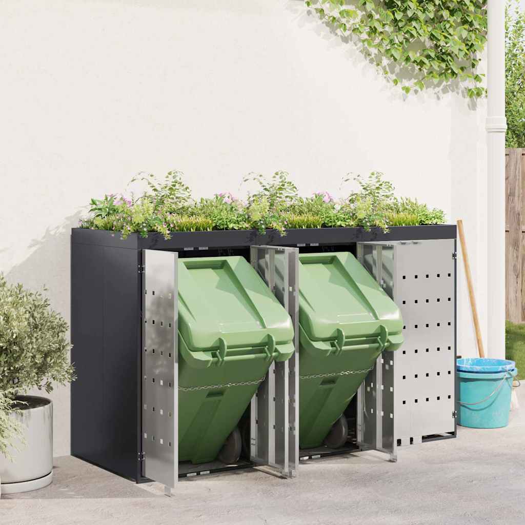 Wheelie Bin Opbevaring til 3 Affaldscontainere Stål Antracit
