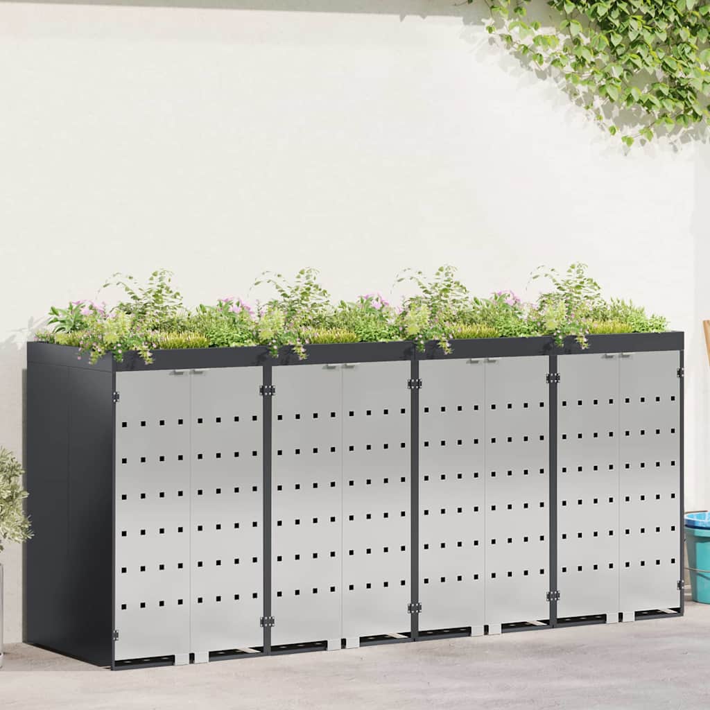 Wheelie Bin Opbevaring til 3 Affaldscontainere Stål Antracit