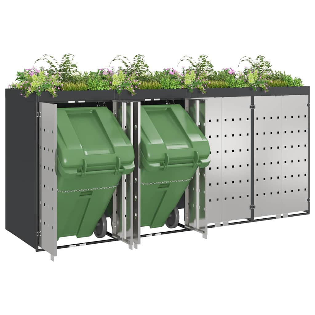 Wheelie Bin Opbevaring til 3 Affaldscontainere Stål Antracit