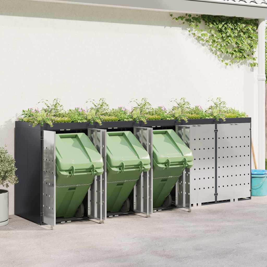 Wheelie Bin Opbevaring til 3 Affaldscontainere Stål Antracit