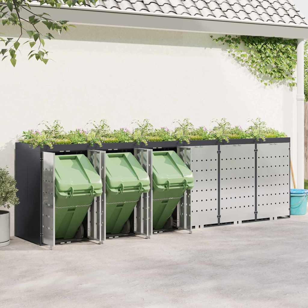 Wheelie Bin Opbevaring til 3 Affaldscontainere Stål Antracit