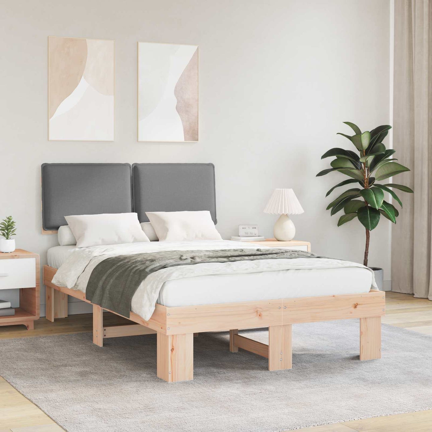 Sengestel med Polstret Hovedgavl Lysegrå 120 x 200 cm