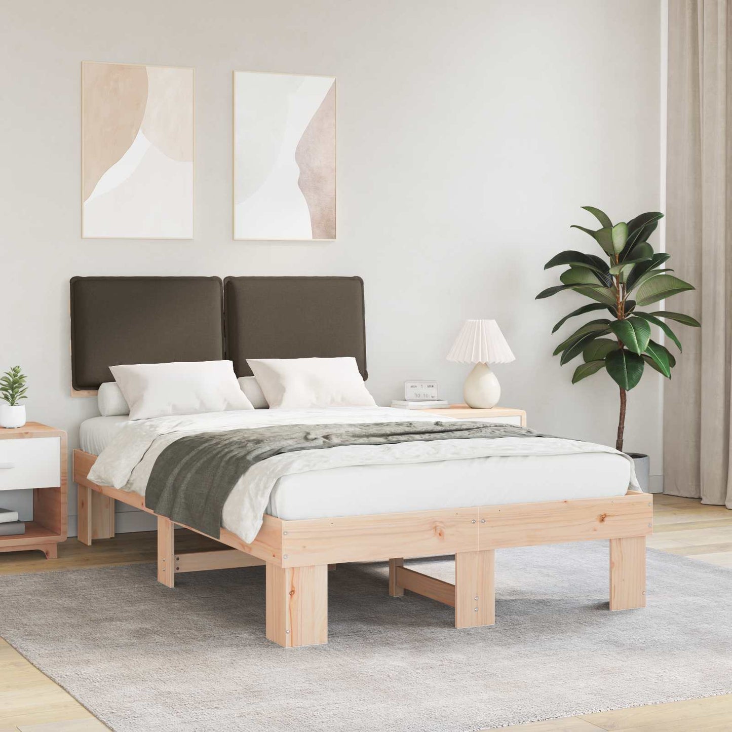 Sengestel med Polstret Hovedgavl Gråbrun 120 x 200 cm