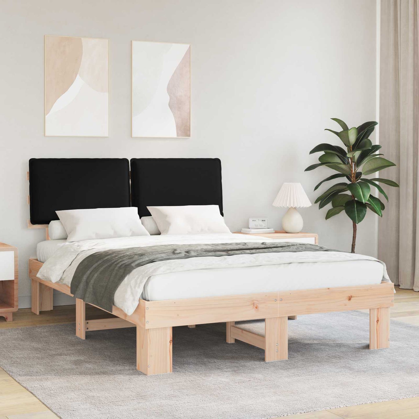 Sengestel med Polstret Hovedgavl Sort 140 x 190 cm