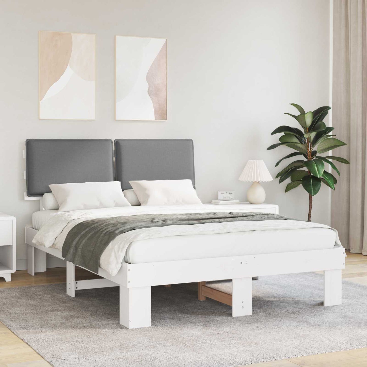 Sengestel med Polstret Hovedgavl Lysegrå 140 x 190 cm