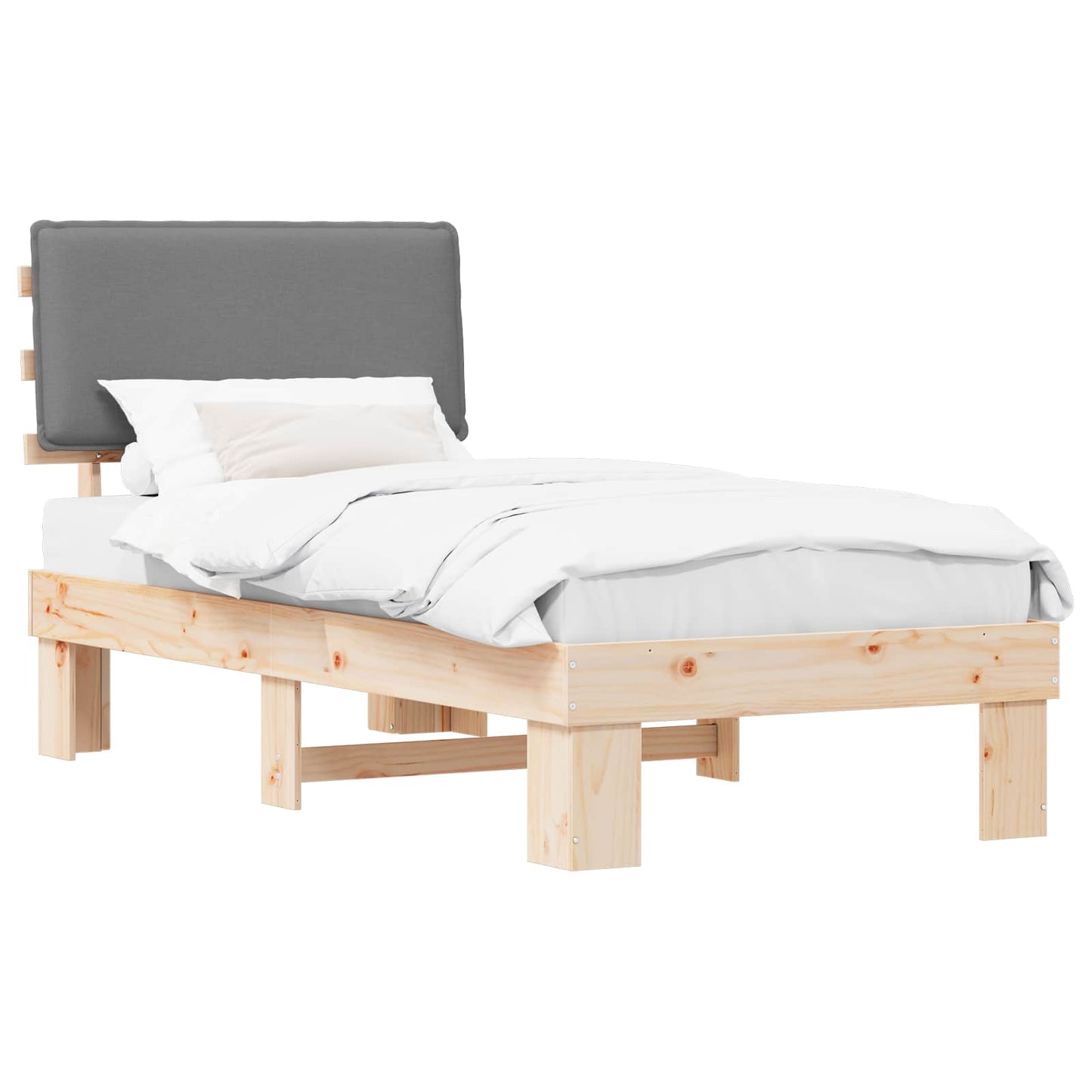 Sengestel med Polstret Hovedgavl Lysegrå 75 x 190 cm