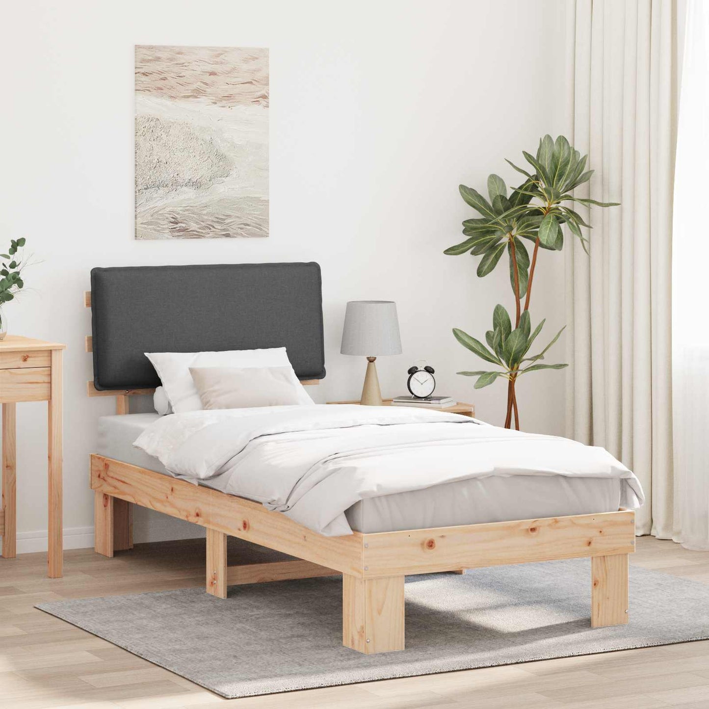 Sengestel med Polstret Hovedgavl Mørkegrå 75 x 190 cm