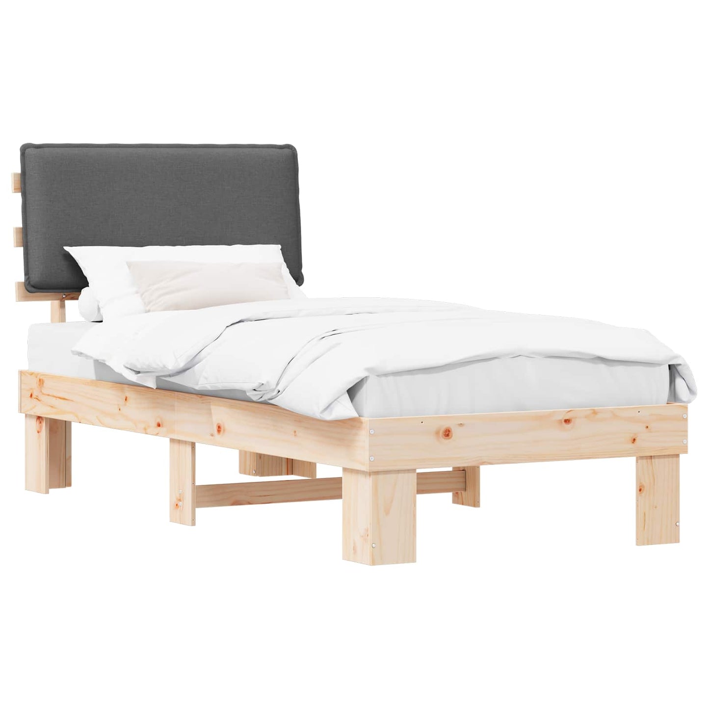 Sengestel med Polstret Hovedgavl Mørkegrå 75 x 190 cm