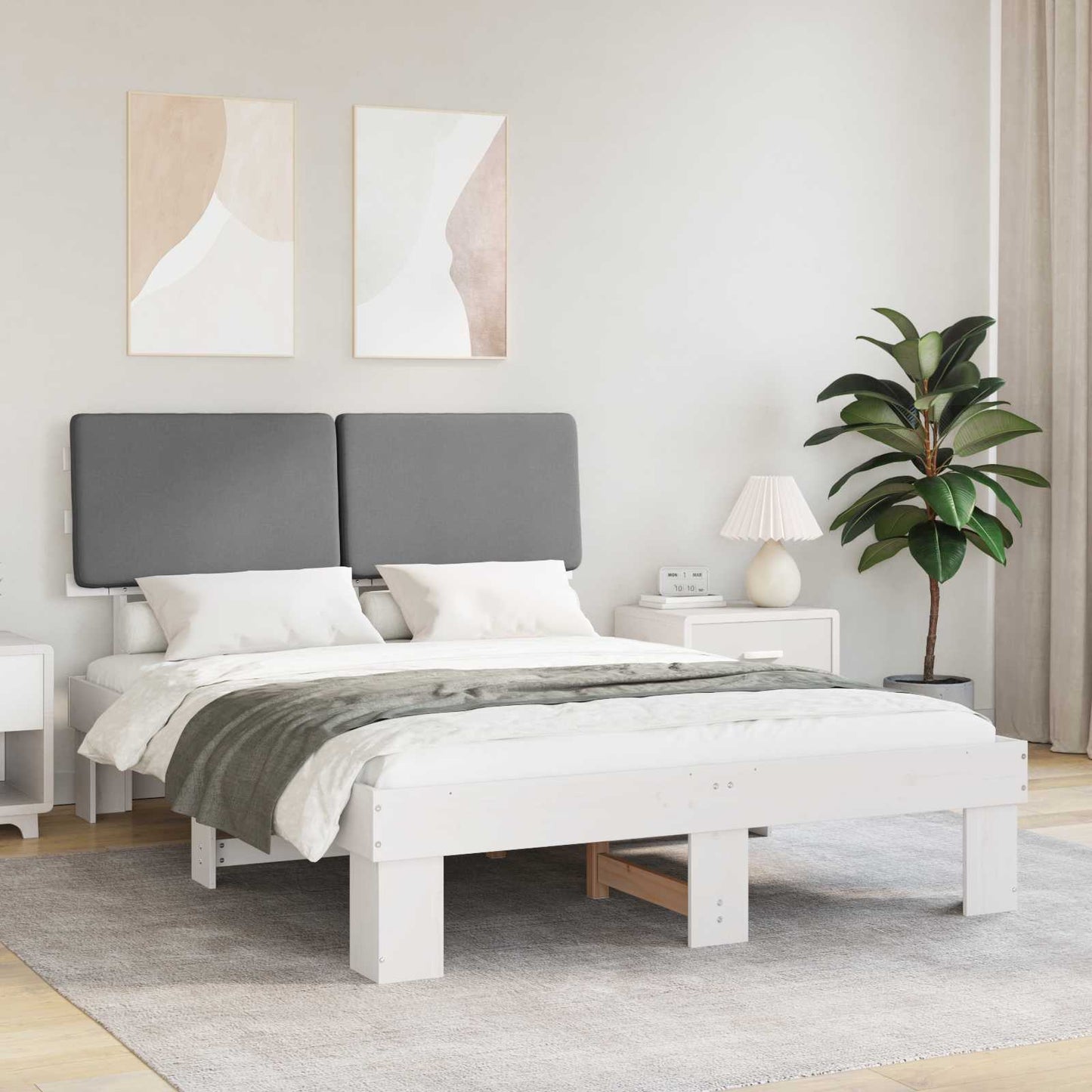 Sengestel med Polstret Hovedgavl Lysegrå 150 x 200 cm