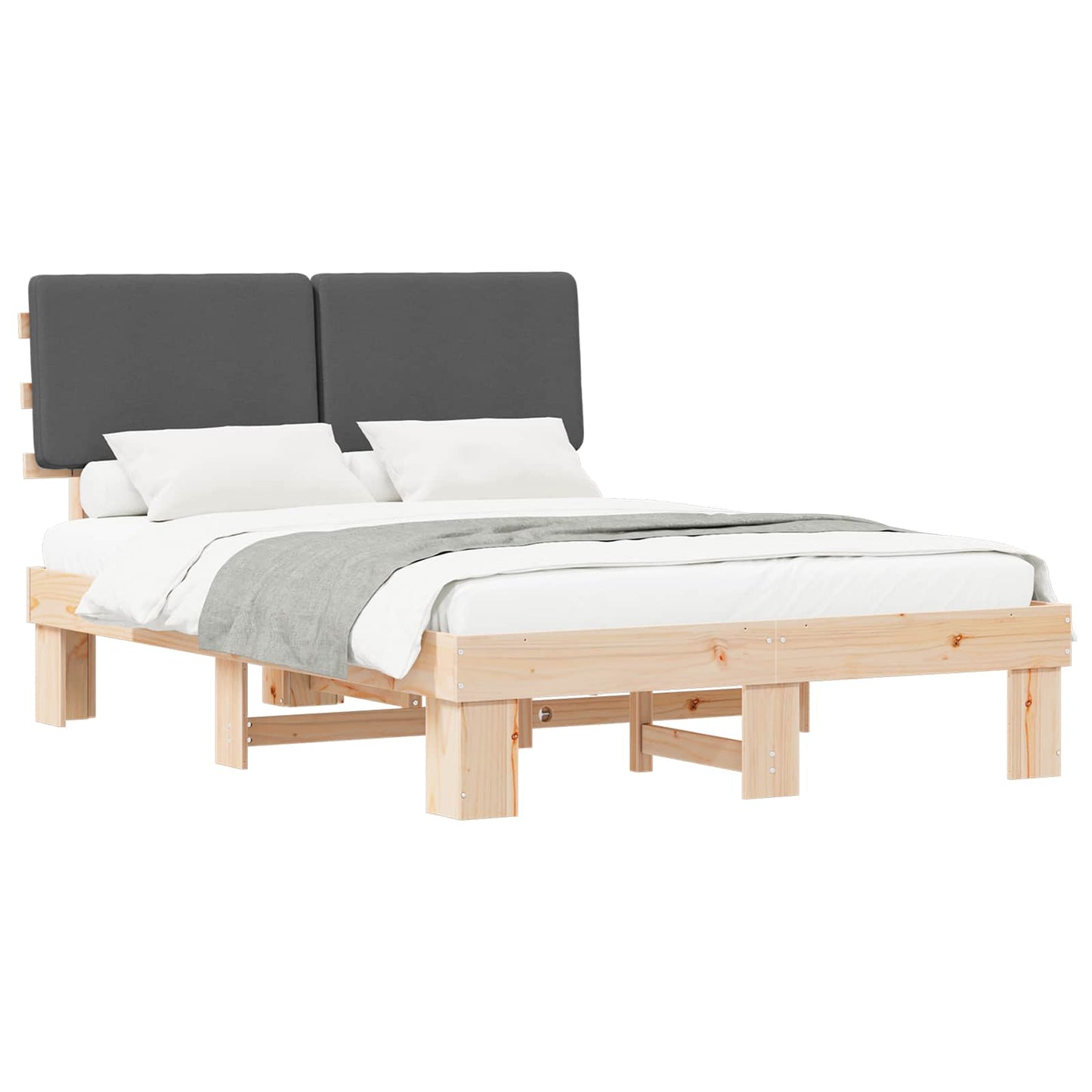 Sengestel med Polstret Hovedgavl Mørkegrå 135 x 190 cm