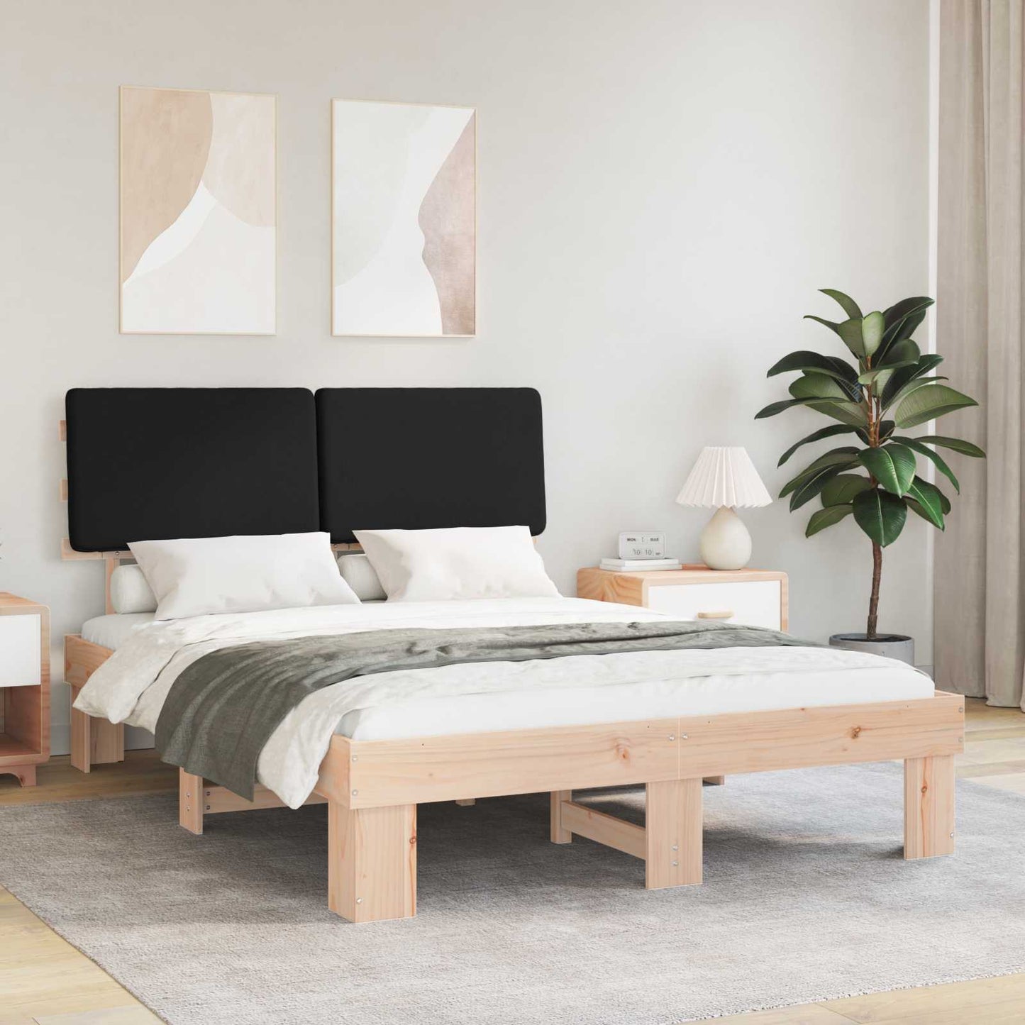 Sengestel med Polstret Hovedgavl Sort 135 x 190 cm