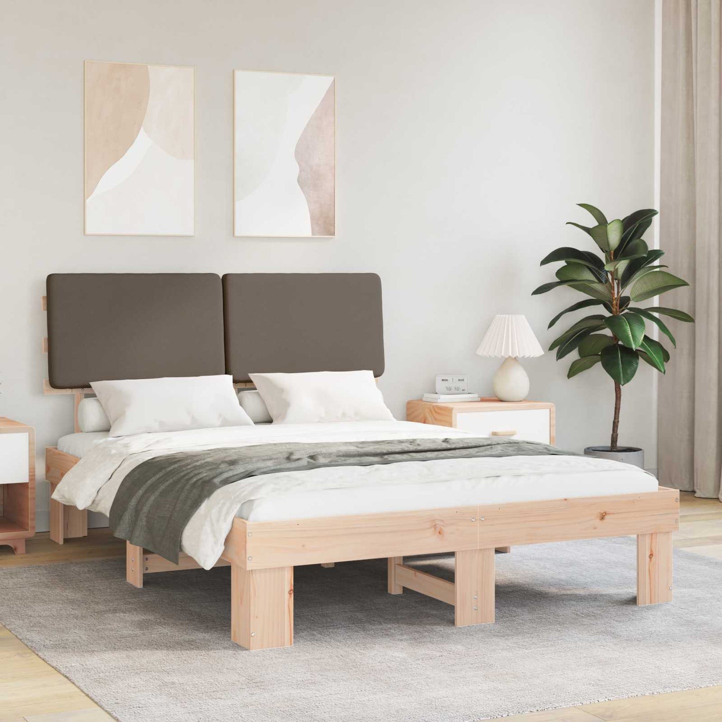 Sengestel med Polstret Hovedgavl Gråbrun 120 x 190 cm