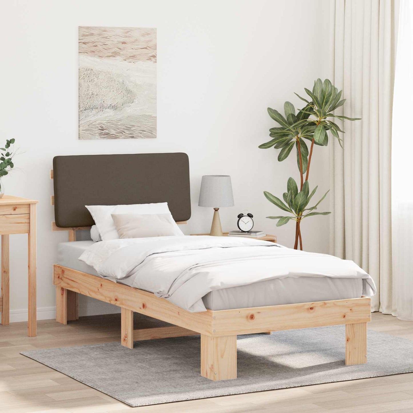 Sengestel med Polstret Hovedgavl Gråbrun 100 x 200 cm